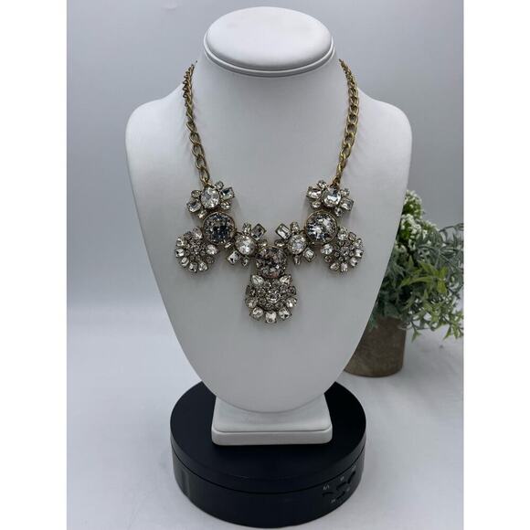 J. Crew Multi Shaped Large Rhinestone Wheels Bling Statement Necklace - Picture 3 of 16